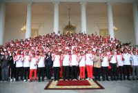 Presiden Joko Widodo meminta kontingen SEA Games Indonesia yang akan berlaga di SEA Games ke-30 tahun 2019 di Filipina bisa meraih peringkat dua besar. Keinginan Presiden itu disampaikan Presiden saat memberikan sambutan pada acara pelepasan kontingen Merah-Putih ke SEA Games Filipina tahun 2019 di Istana Presiden Bogor, Jawa Barat.(foto:putra/kemenpora.go.id)