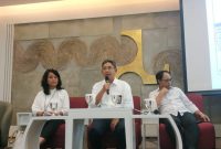 Dirjen Cipta Karya Kementerian PUPR Danis Hidayat Sumadilaga dalam jumpa pers tentang rencana pembangunan Ibu Kota Negara di Jakarta, Kamis (12/03/2020).
