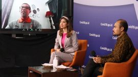  Ari Julianno Gema, Juru Bicara Satgas Penanganan Dampak COVID-19 Kementerian Pariwisata dan Ekonomi Kreatif saat berdialog di Media Center, Graha BNPB, Minggu (26/7). (Komunikasi Kebencanaan BNPB - Lia Agustu)