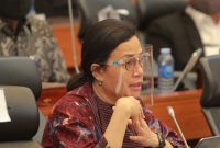 Sri Mulyani Indrawati, dalam temu virtual bersama Menteri Komunikasi dan Informatika (Menkominfo) Johnny G. Plate, Ketua Dewan Pers Mohammad Nuh dan sejumlah perwakilan asosiasi media massa nasional di Jakarta, Jumat, 24 Juli 2020.