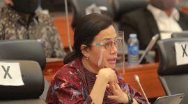 Sri Mulyani Indrawati, dalam temu virtual bersama Menteri Komunikasi dan Informatika (Menkominfo) Johnny G. Plate, Ketua Dewan Pers Mohammad Nuh dan sejumlah perwakilan asosiasi media massa nasional di Jakarta, Jumat, 24 Juli 2020.