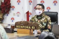 Menteri Pemuda dan Olahraga (Menpora) Zainudin Amali saat menghadiri penyerahan LHP atas LKPP 2019 secara virtual, Senin (21/7/2020). (Foto: Istimewa)