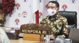 Menteri Pemuda dan Olahraga (Menpora) Zainudin Amali saat menghadiri penyerahan LHP atas LKPP 2019 secara virtual, Senin (21/7/2020). (Foto: Istimewa)