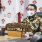 Menteri Pemuda dan Olahraga (Menpora) Zainudin Amali saat menghadiri penyerahan LHP atas LKPP 2019 secara virtual, Senin (21/7/2020). (Foto: Istimewa)