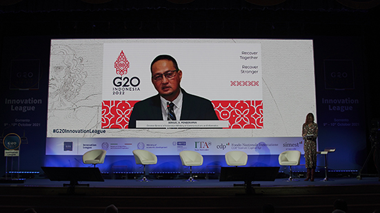 Dirjen Aptika Kementerian Kominfo, Semuel A. Pangerapan dalam Forum Internasional G20 Innovation League 2021 yang berlangsung virtual dari Jakarta,