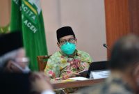 Menteri Desa, Pembangunan Daerah Tertinggal, dan Transmigrasi Abdul Halim Iskandar mengikuti Rapat Koordinasi Pemberdayaan Ekonomi Masyarakat dan Pelayanan Publik yang dipimpin Wakil Presiden Ma'ruf Amin di Aceh, Selasa (16/11/2021). 
