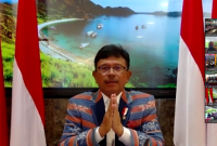 Menteri Komunikasi dan Informatika Johnny G. Plate menghadiri Puncak Peringatan HUT ke-63 Provinsi NTT dan Peresmian Pemanfaatan 16 BTS BAKTI Kementerian Kominfo di NTT secara virtual dari Jakarta, Senin (20/12/2021).