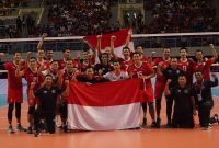 Timnas bola voli putra Indonesia berhasil mempertahankan gelar juara di SEA Games 2021 dengan mengalahkan Vietnam dengan skor 3-0 di Dai Yan Sports Arena, Quang Ninh Vietnam, Minggu, 22 Mei 2022 (Photo : Kemenpora/PP SIWO PWI/Erly Bahtiar)