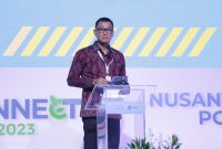Direktur Utama PLN Darmawan Prasodjo saat menyampaikan pidato kunci dalam acara Nusantara Power Connect 2023 di Jakarta Convention Center, Senin (11/9). Dirinya menyampaikan bahwa PLN terus berupaya melakukan akselerasi pengembangan energi terbarukan melalui Accelerated Renewable Energy Development. Upaya ini akan mampu menambah porsi energi baru terbarukan (EBT) hingga 75% sampai dengan tahun 2040.
