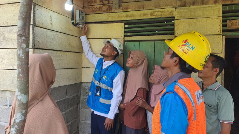 Warga Dusun Cimpur, Desa Peranap, Kabupaten Indragiri Hulu, Riau bersuka cita saat penyalaan listrik 24 jam oleh PLN.