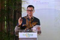 Direktur Utama PLN Darmawan Prasodjo saat menyampaikan sambutannya dalam peluncuran Electricity Connect di Hotel Dharmawangsa, Jakarta pada (17/7).