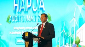 Kepala Satuan Pengawasan Intern PLN, Sulistyo Biantoro saat menyampaikan semakin pentingnya peran audit internal untuk menghadapi berbagai tantangan transisi energi dalam agenda HAPUA Audit Summit 2024 di Jakarta, Rabu (7/8).