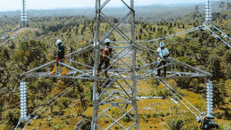 Petugas PLN sedang melakukan pengecekan akhir terhadap pekerjaan SUTT 15O kV Kolonedale - Bungku sebelum diberikan tegangan perdana (energize).