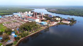 Foto landscape Unit Pembangkitan Belawan yang berada di Sumatera Utara. PLN Nusantara Power berhasil menerapkan cofiring BioCNG yang pertama di Indonesia dengan memanfaatkan limbah kelapa sawit dan berpotensi menghasilkan listrik  hijau sebesar 478 Gigawatthour (GWh).
