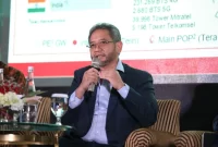 Direktur Strategic Business Development & Portofolio Telkom, Seno Soemadji, saat memberikan paparan pada acara Indonesia Economic Summit 2025 yang diselenggarakan di Shangri-La Hotel, pada (2/10). Foto: dok. Telkom