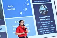 Keterangan Foto 1: CEO Orionex Solusi Digital, Bellatrix, saat melakukan presentasi di babak Final Pitch Pertamuda Seed and Scale 2025 yang diselenggarakan di Yogyakarta, pada Selasa (28/10).