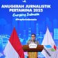  Wakil Direktur Utama Pertamina, Oki Muraza memberikan sambutan saat acara Anugerah  Jurnalistik Pertamina 2025 yang diselenggarakan di Grha Pertamina, Jakarta pada Jumat (12/12/2025).