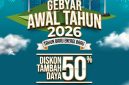 Gebyar Awal Tahun 2026, PLN meluncurkan program promo bertajuk “Tahun Baru Energi Baru” yang memberikan diskon 50% untuk biaya tambah daya listrik. Program ini berlangsung mulai 7 hingga 20 Januari 2026.