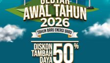 Gebyar Awal Tahun 2026, PLN meluncurkan program promo bertajuk “Tahun Baru Energi Baru” yang memberikan diskon 50% untuk biaya tambah daya listrik. Program ini berlangsung mulai 7 hingga 20 Januari 2026.