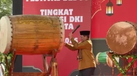 Gubernur DKI Jakarta, Pramono Anung, membuka Festival Tabuh Bedug Ramadan 2026 di halaman Plaza Teater Besar, Taman Ismail Marzuki (TIM), Menteng, Jakarta Pusat, Sabtu (7/3)