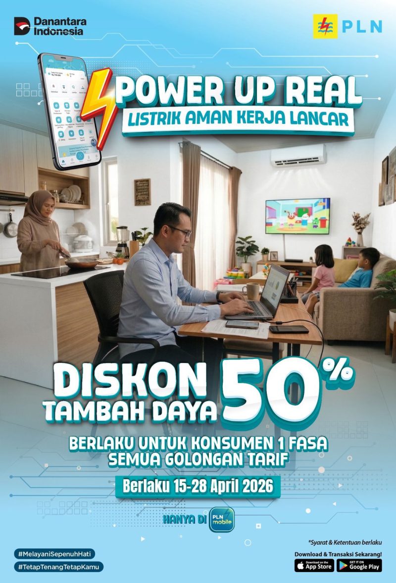 Guna memberikan kenyamanan masyarakat dalam menerapkan Work From Home (WFH), PLN menghadirkan program diskon 50% tambah daya listrik 