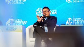 Direktur Biomassa PT PLN Energi Primer Indonesia, Hokkop Situngkir di sesi PLN EPI Bioenergy: Transforming Indonesia's Biomass Advantage into a Low-Carbon Hydrogen Industry   dalam Hydrogen Conference Global Hydrogen Ecosystem Summit (GHES) 2026 bertempat di Jakarta Convention Center (JCC) pada Rabu (22/7).