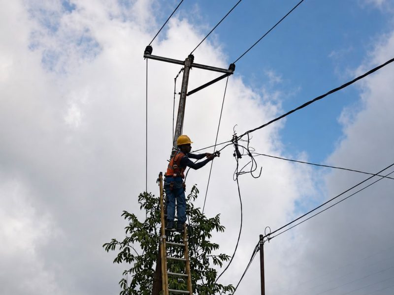 Petugas PLN tengah melakukan perbaikan jaringan tegangan rendah (JTR) yang terdampak gempa bumi di Desa Welamosa, Kecamatan Wewaria, Kabupaten Ende, Nusa Tenggara Timur demi menghadirkan kembali listrik bagi masyarakat.