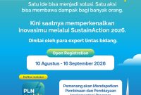 PT PLN (Persero) kembali menggelar ajang PLN SustainAction 2026. Pendaftaran dibuka secara gratis mulai 10 Agustus hingga 16 September 2026 melalui aplikasi PLN Mobile.